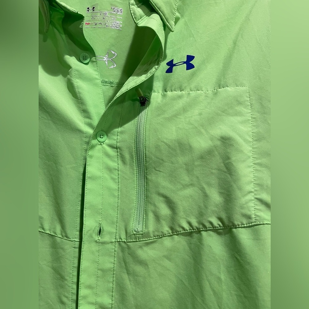 Men’s Under Armour UA Spinner Shirt Sleeve Shirt Lime Green Large - Picture 3 of 5